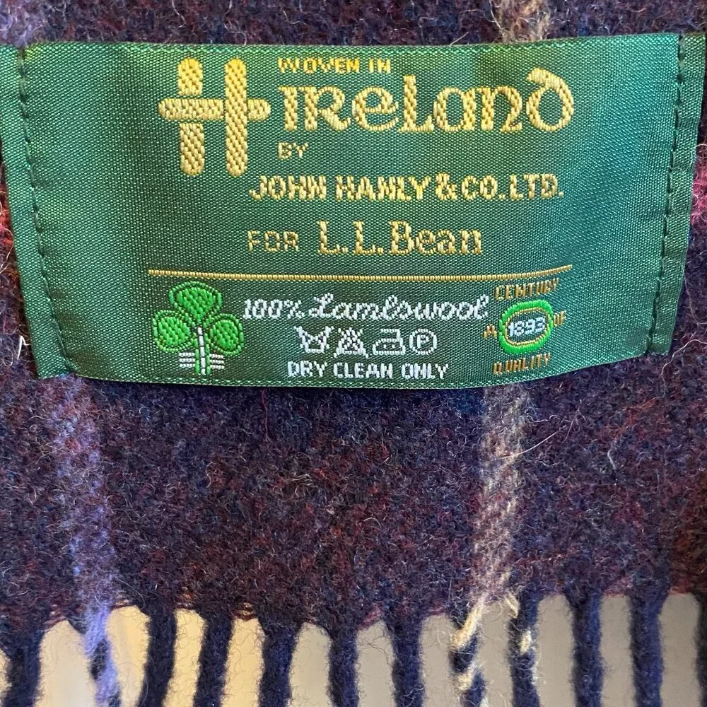 Vintage John Hamly & Co Ltd. For LL Bean Tartan Plaid 100% Lambswool Scarf